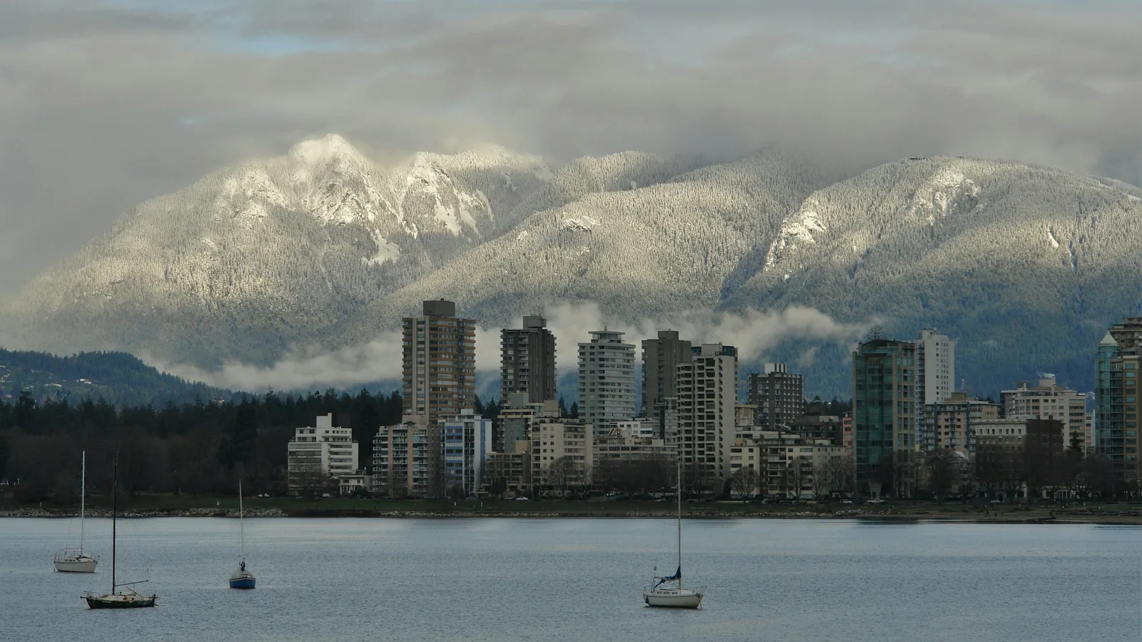 Bird's eye view of city skyline in Vancouver