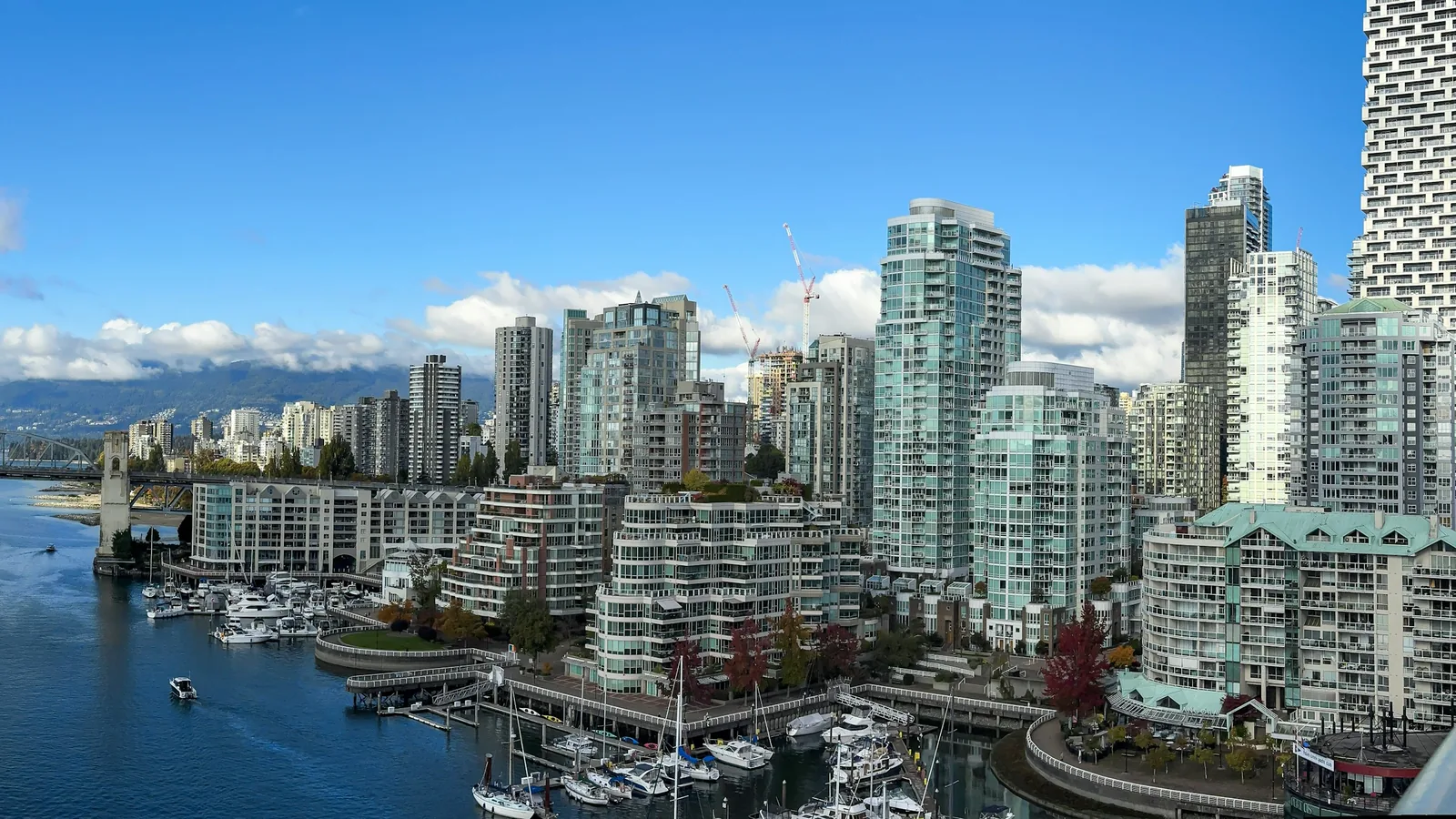 False Creek marina and Yaletown towers on a clear day