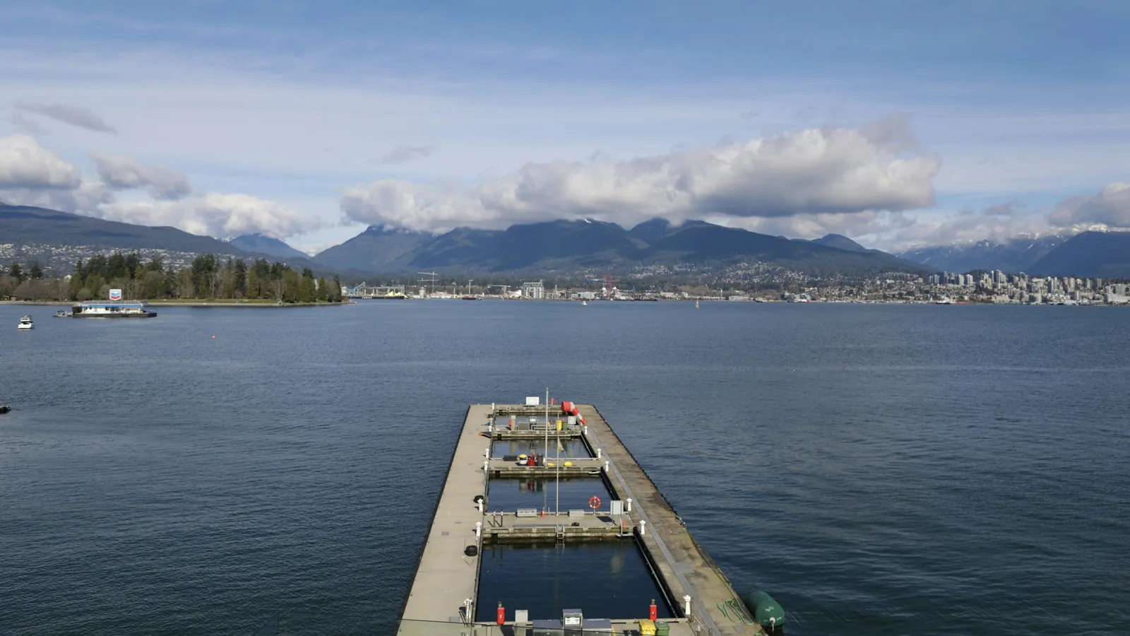 Burrard Inlet and the North Shore mountains from a Vancouver pier