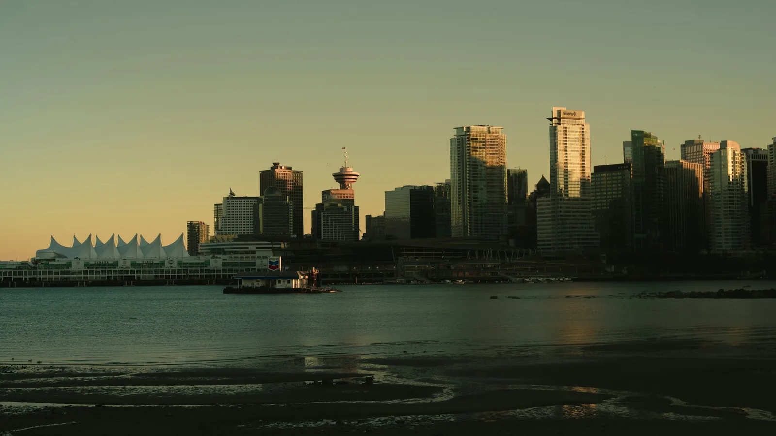 Canada Place and downtown Vancouver at sunset