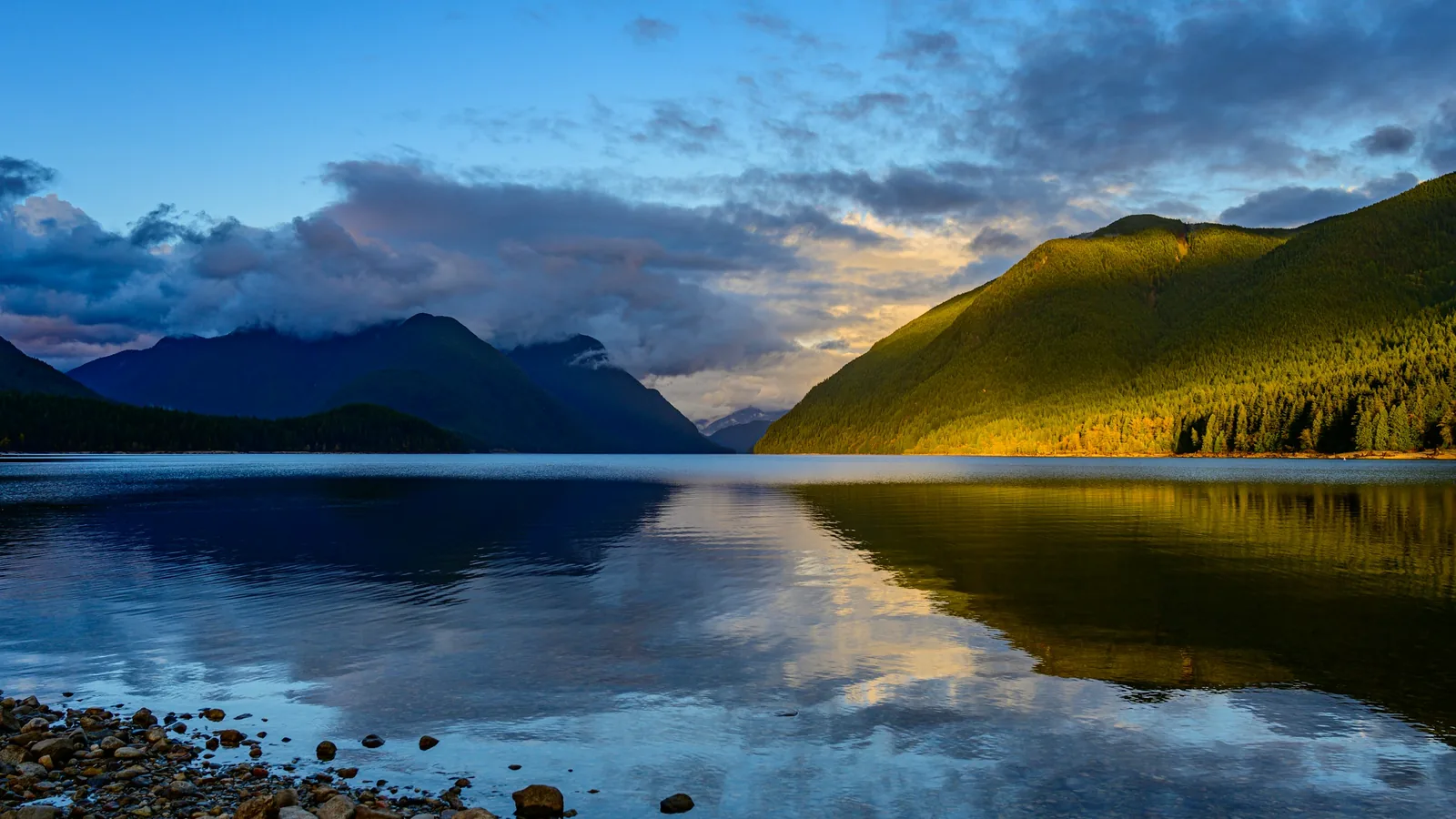A lake surrounded by mountains under a cloudy sky, Maple Ridge