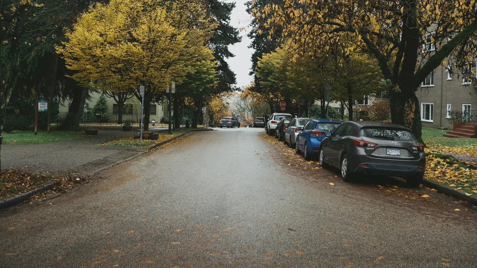 Empty street with cars parked on side in Vancouver