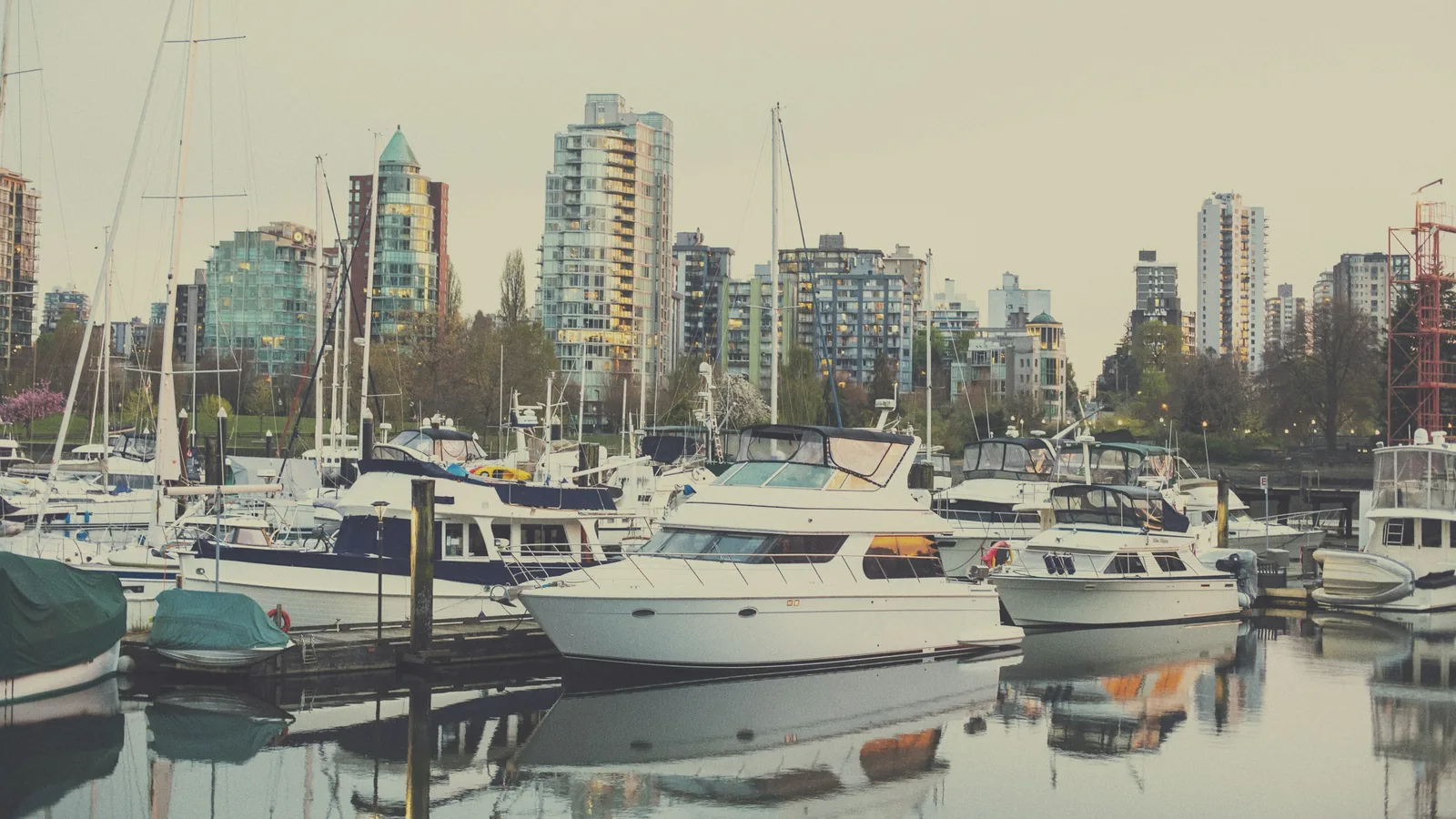Coal Harbour marina with Vancouver towers behind